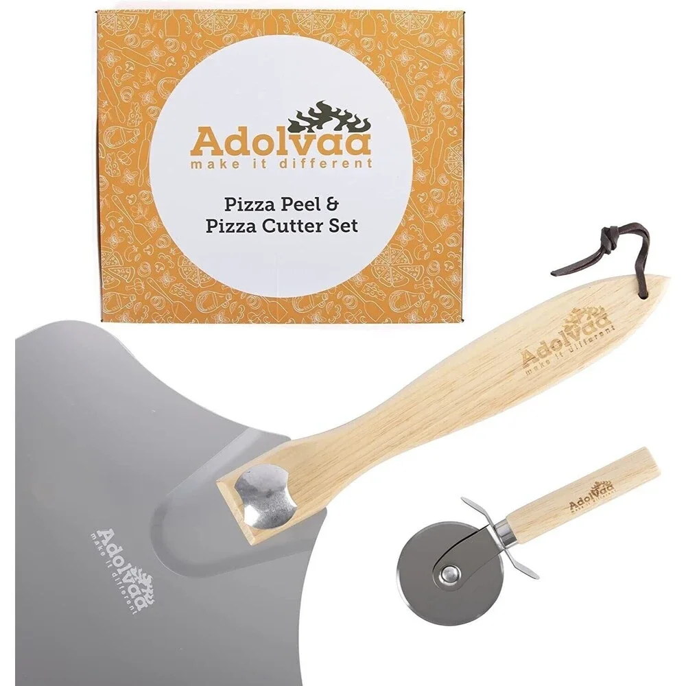 Pizza Peel and Pizza Cutter Set - Oven Spatula for Turning & Precision Cutting